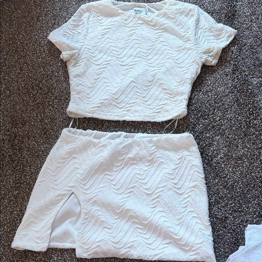 Princess Polly White Textured Skirt Set